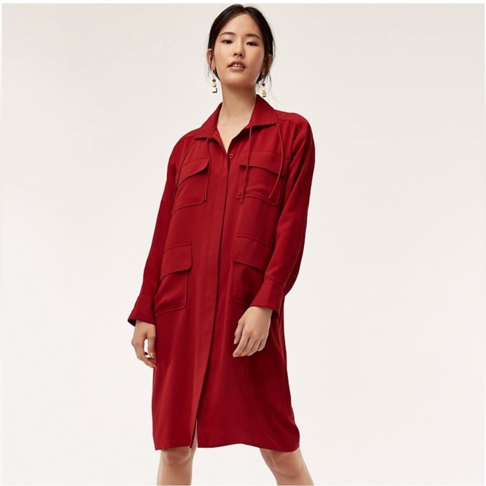 Aritzia Babaton Howitt Shirt Dress Jacket Red Utilitarian Pockets Women’…